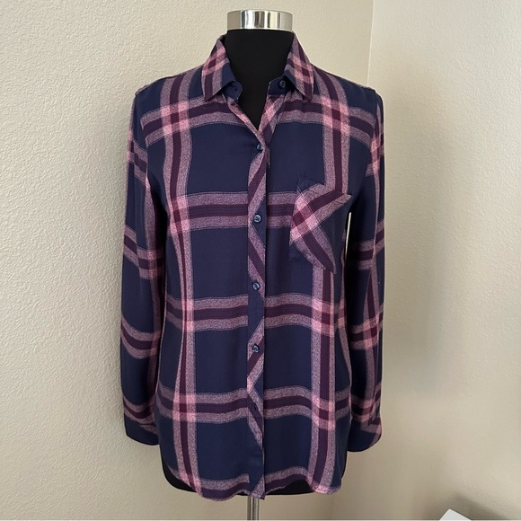 Rails Hunter Check Admiral/Cranberry Melange Button Up Cowgirl Shirt Size S - Picture 3 of 16